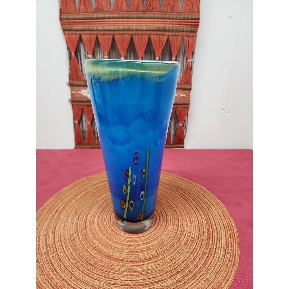 Vintage Pier 1 Millefiori Cobalt Handblown Vase 11.25
